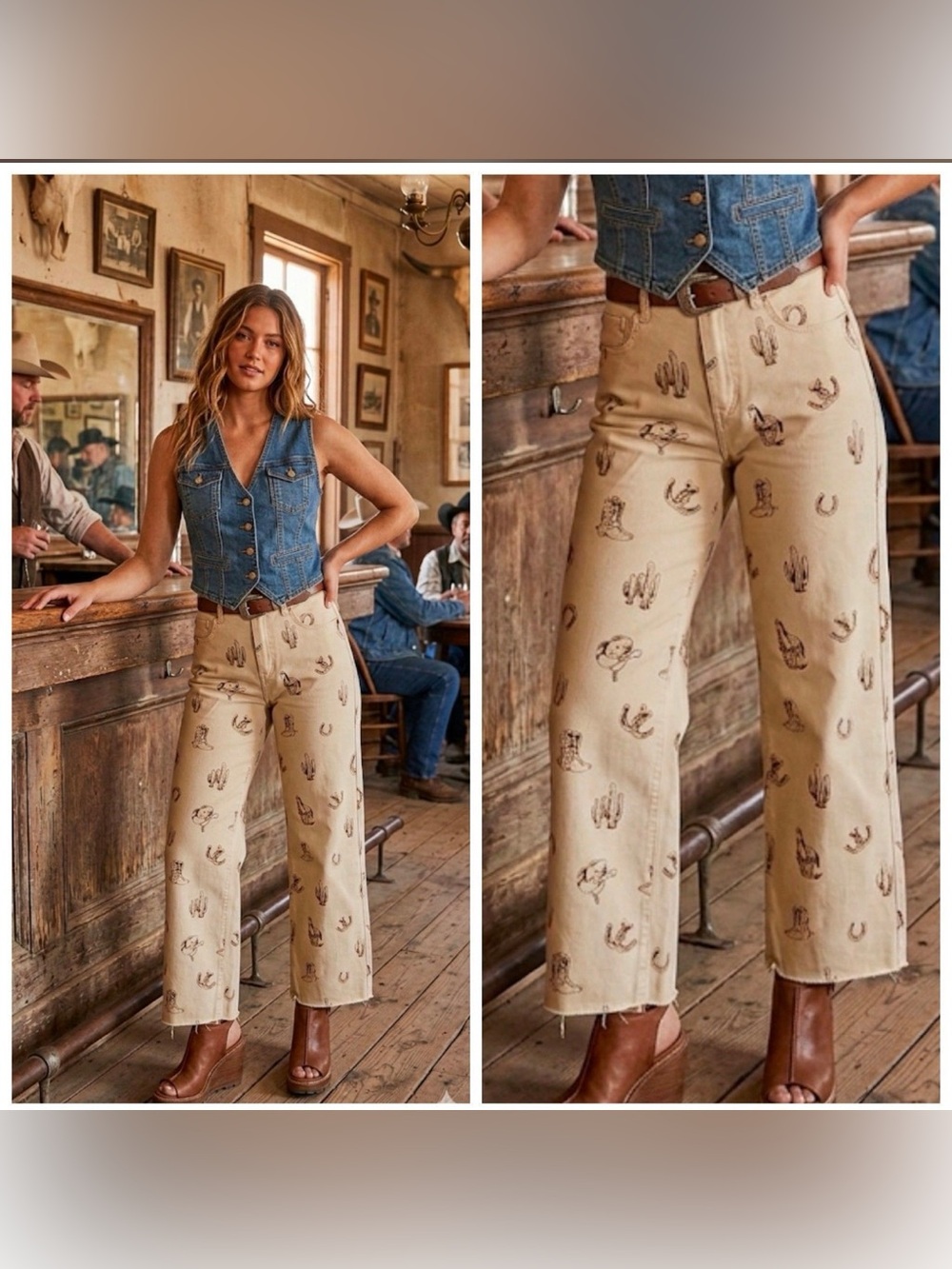 Nwt Easel Cropped Western Jeans